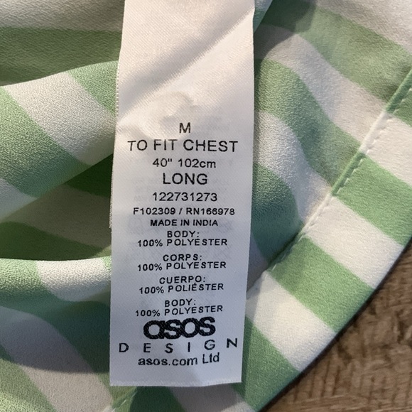ASOS Camp Shirt Green Stripe Medium Long - Picture 7 of 8
